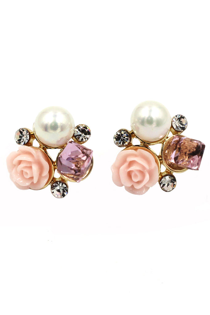 fashion crystal flower pearl earrings necklace set