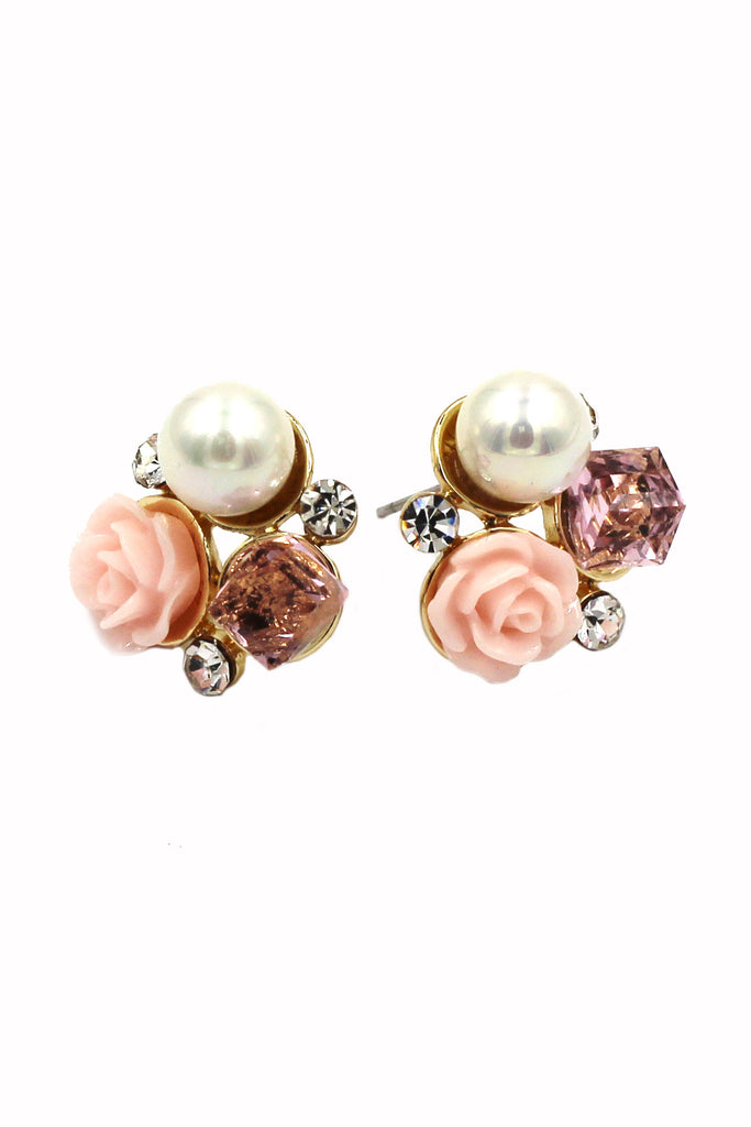 fashion crystal flower pearl earrings necklace set