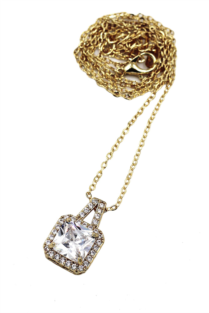 elegant square crystal pendant gold necklace