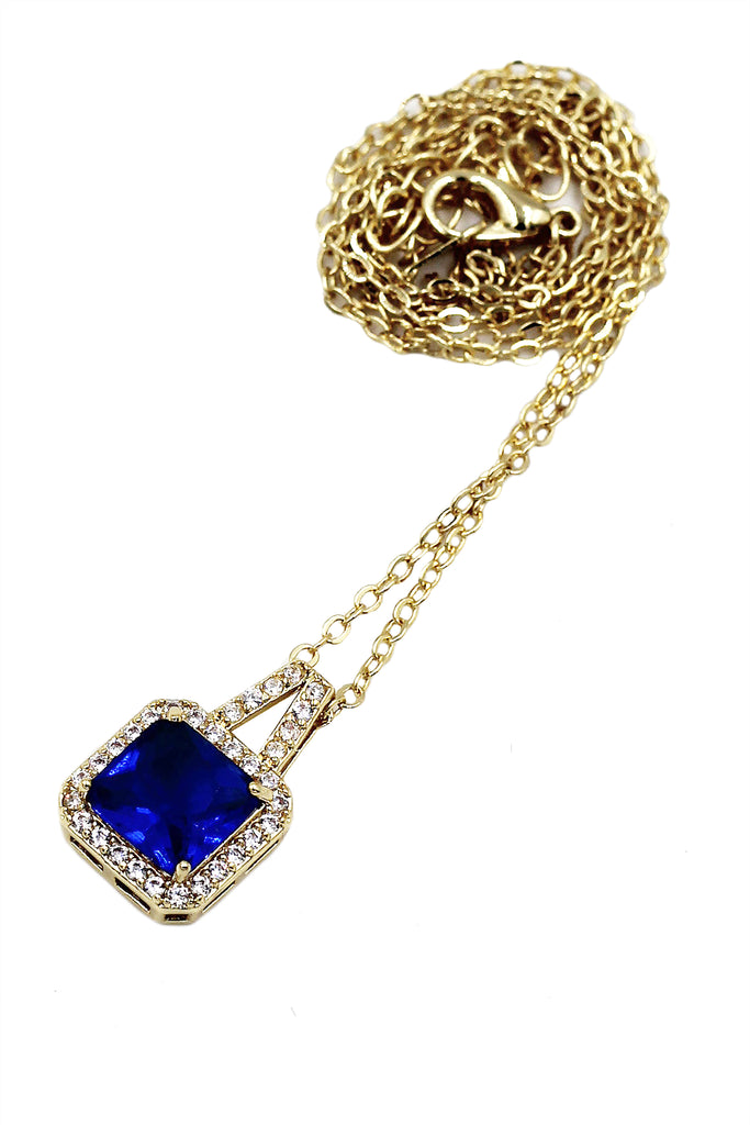 elegant square crystal pendant gold necklace