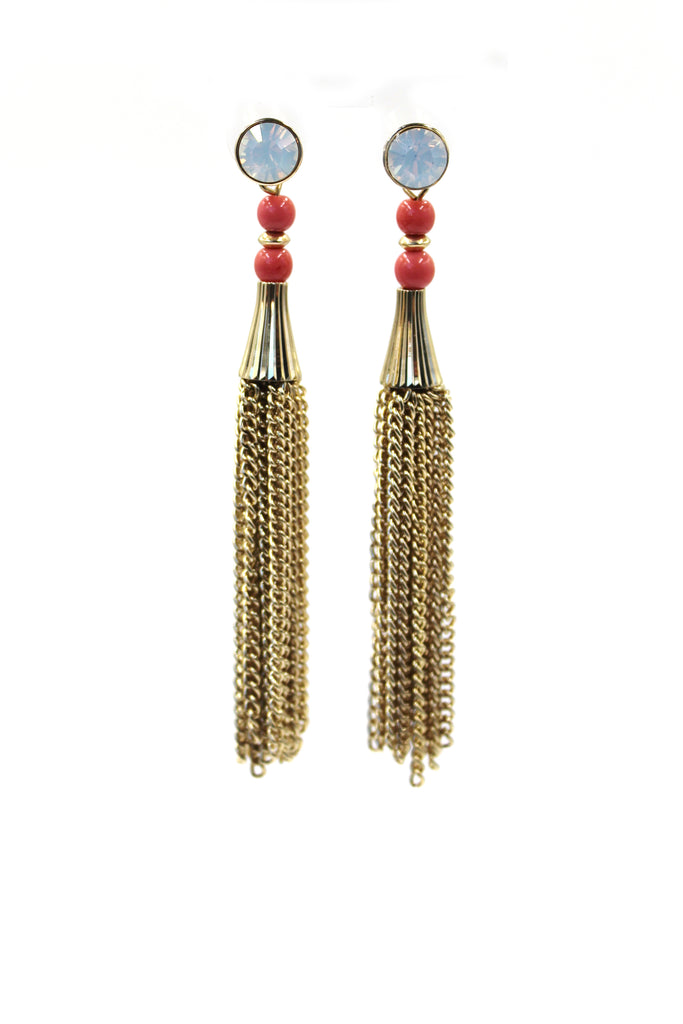 pink crystal tassel earrings