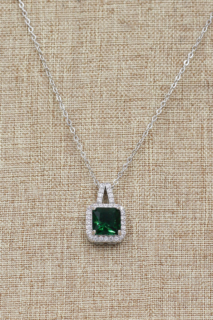 elegant square crystal pendant silver necklace