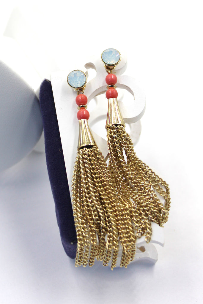 pink crystal tassel earrings