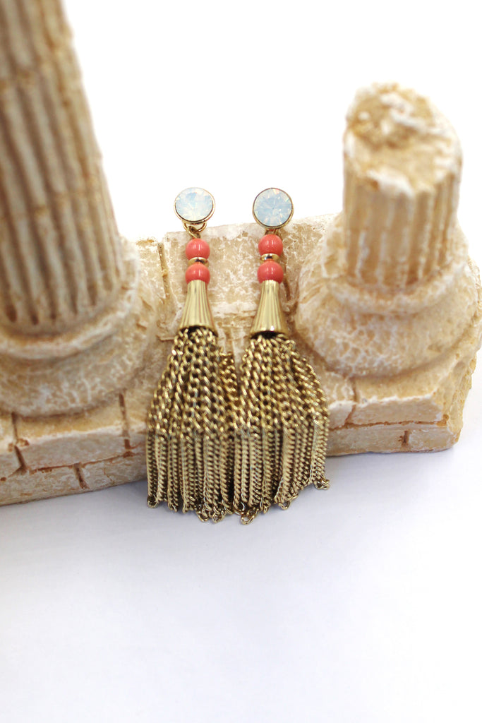 pink crystal tassel earrings