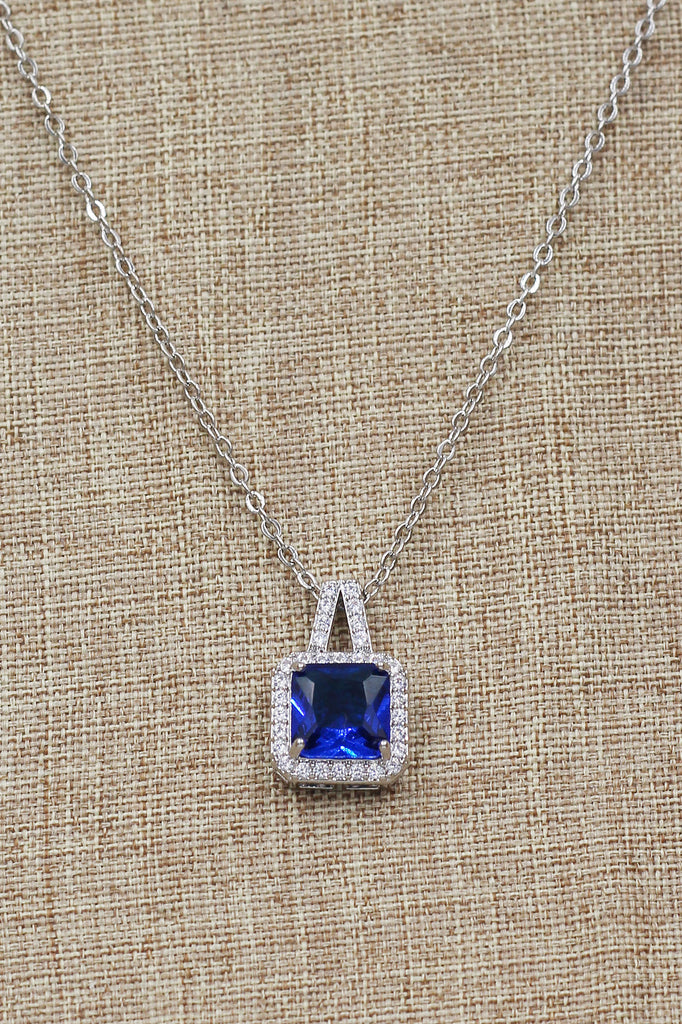 elegant square crystal pendant silver necklace