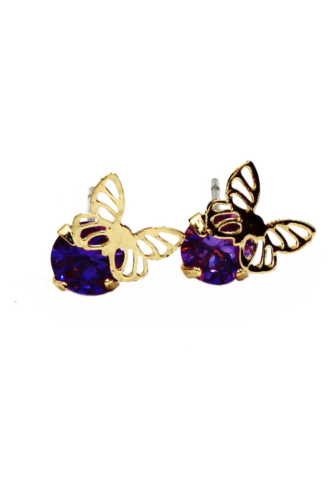 mini single golden butterfly and crystal earrings