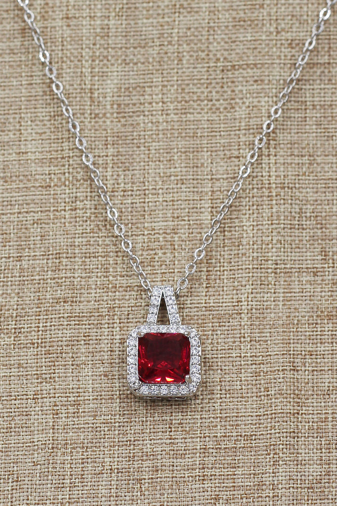elegant square crystal pendant silver necklace