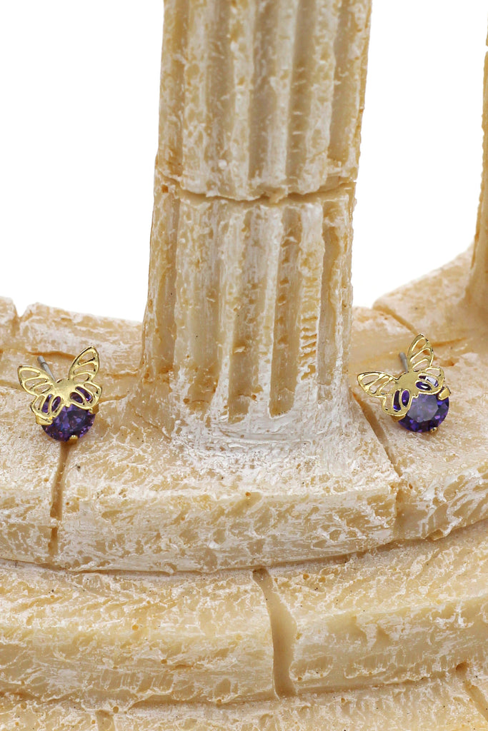 mini single golden butterfly and crystal earrings