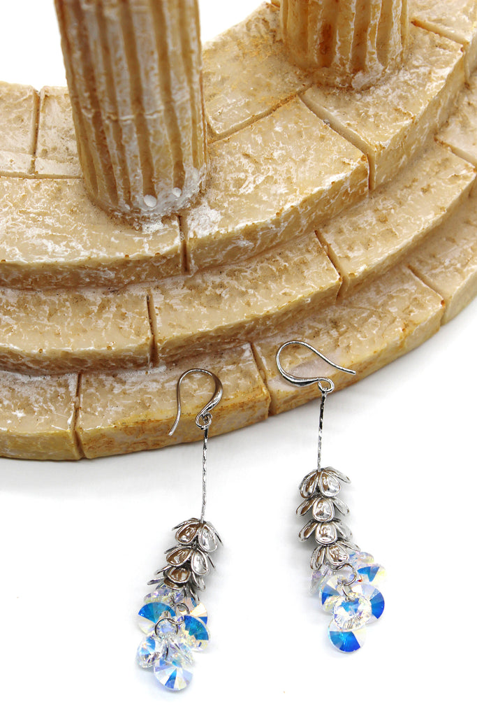 elegant stacked layers flowers swarovski crystal earrings