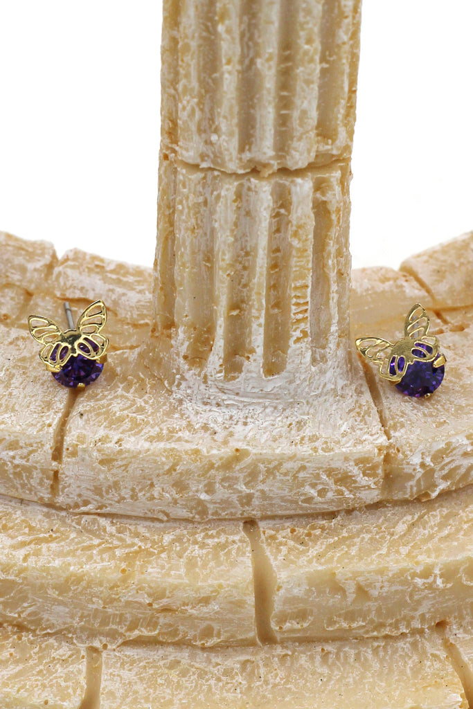 mini single golden butterfly and crystal earrings