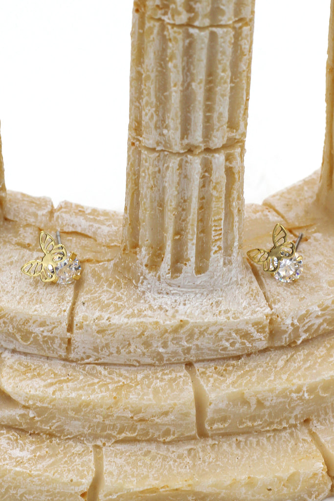 mini single golden butterfly and crystal earrings