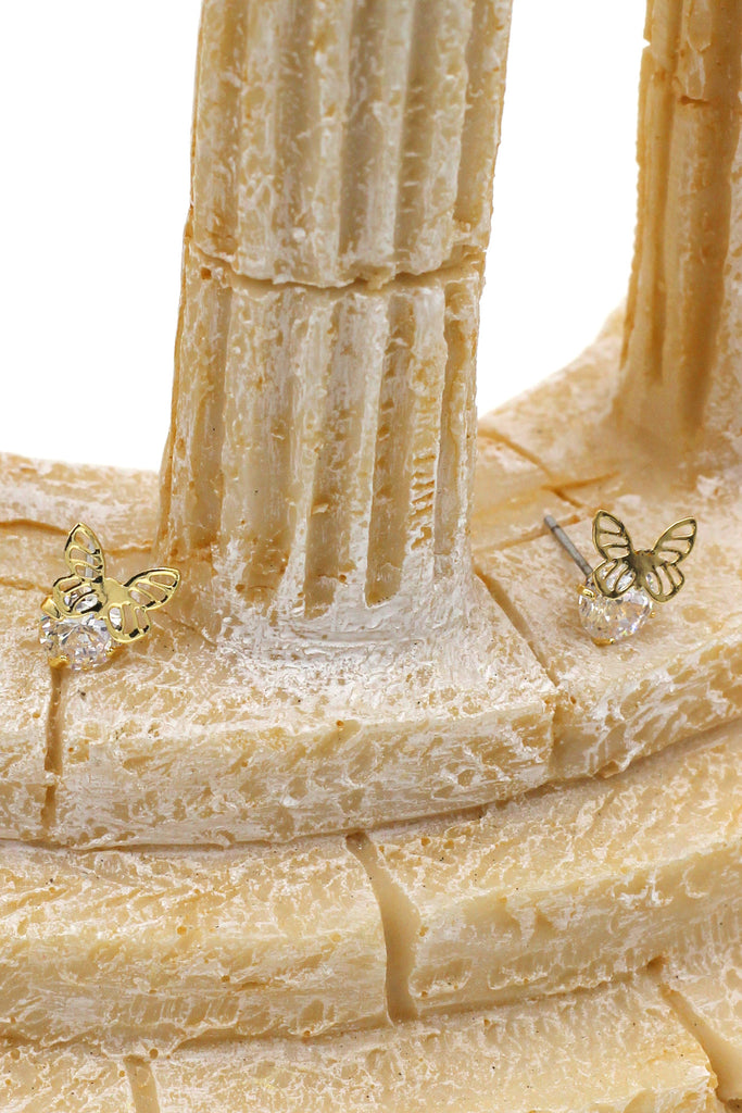 mini single golden butterfly and crystal earrings