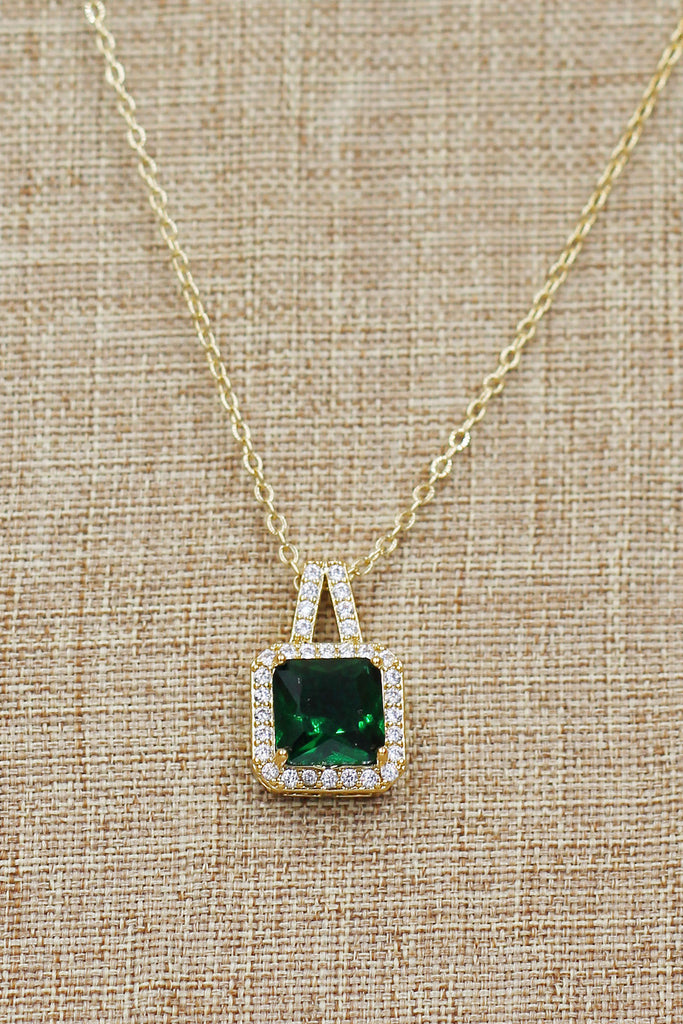 elegant square crystal pendant gold necklace