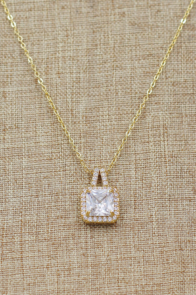 elegant square crystal pendant gold necklace
