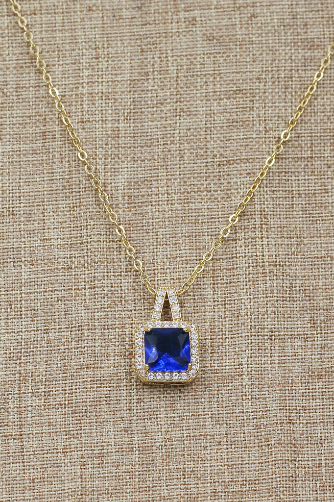 elegant square crystal pendant gold necklace
