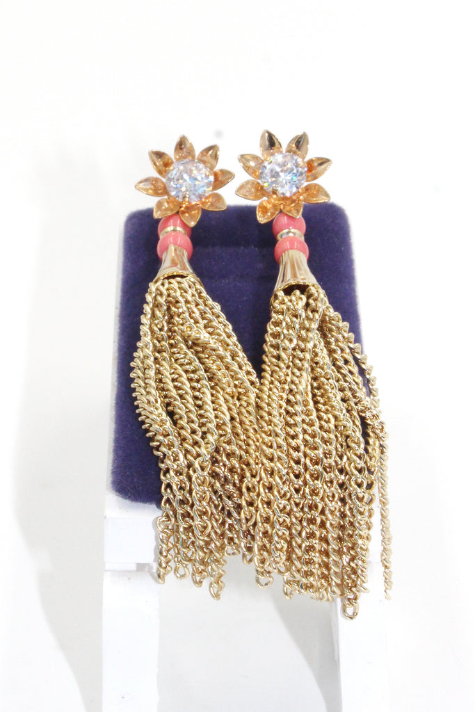 Sunflower crystal flower tassel earrings