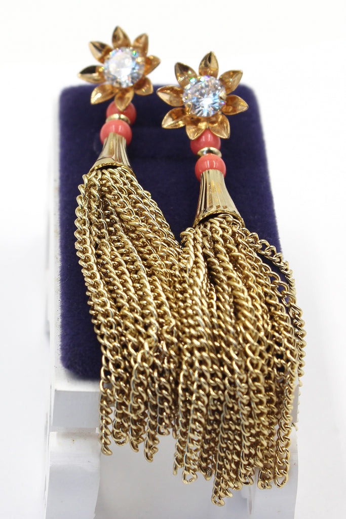 Sunflower crystal flower tassel earrings