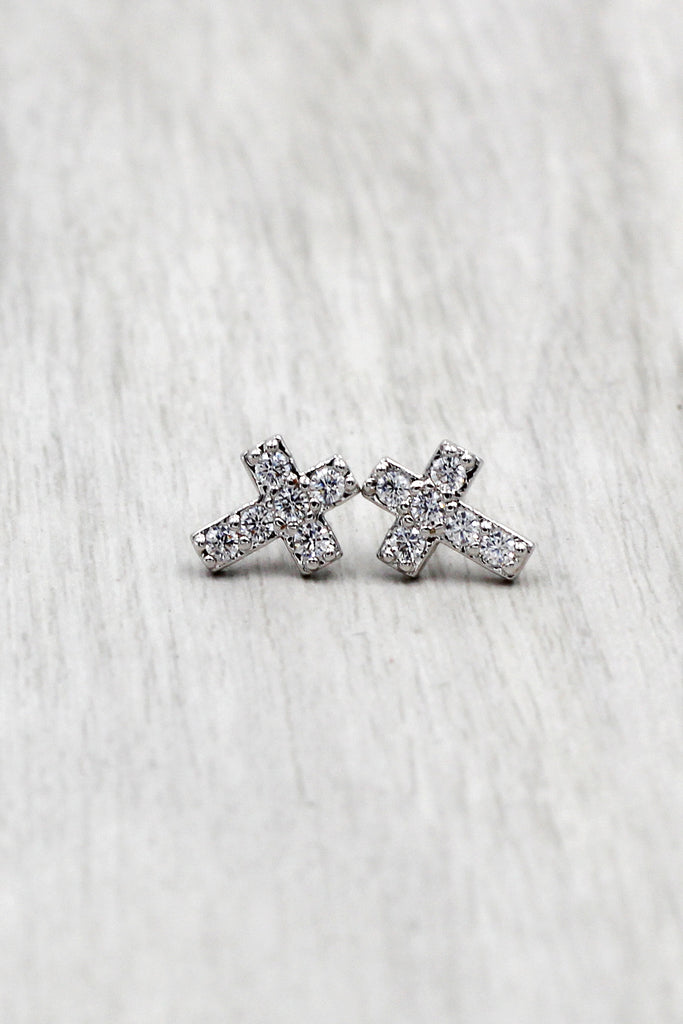 simple crystal cross earrings necklace set
