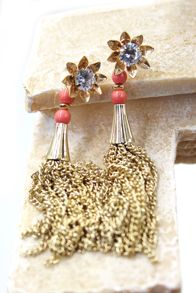Sunflower crystal flower tassel earrings