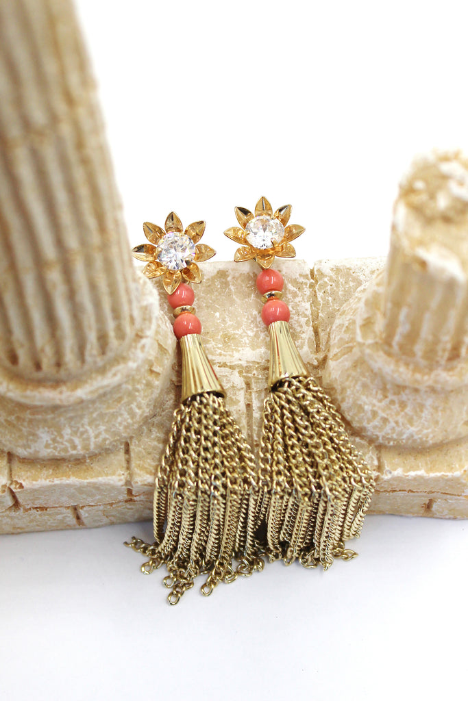 Sunflower crystal flower tassel earrings