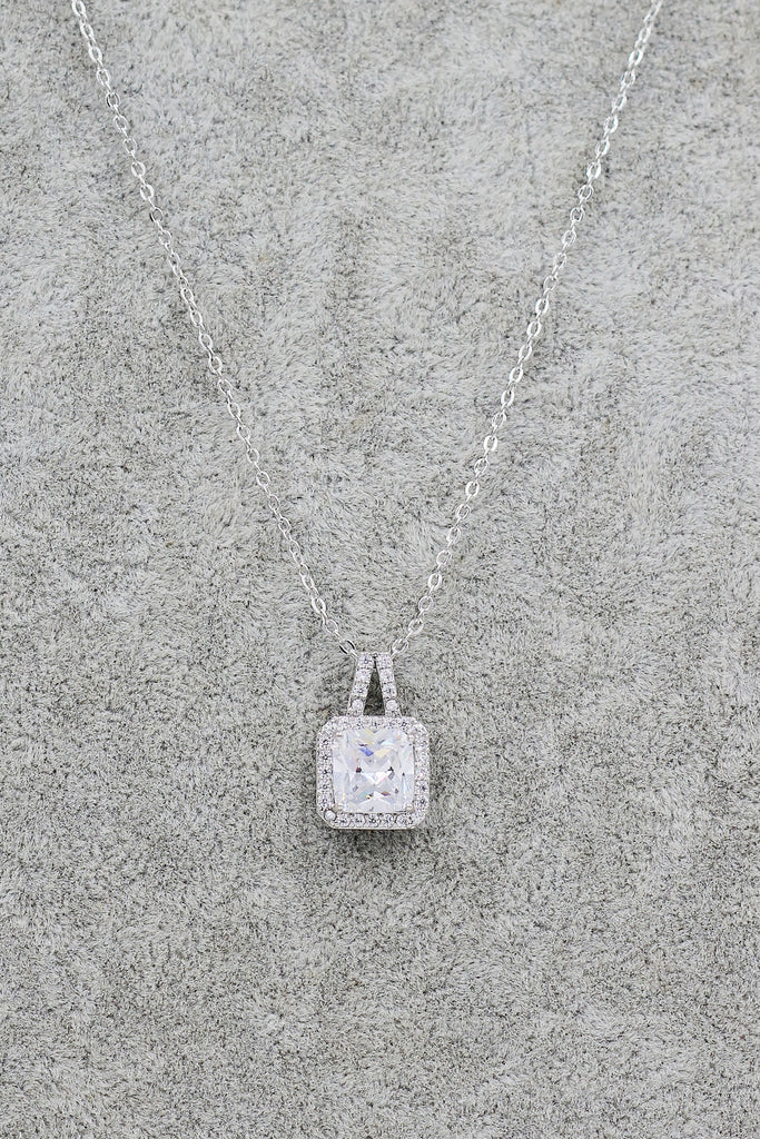 elegant square crystal pendant silver necklace