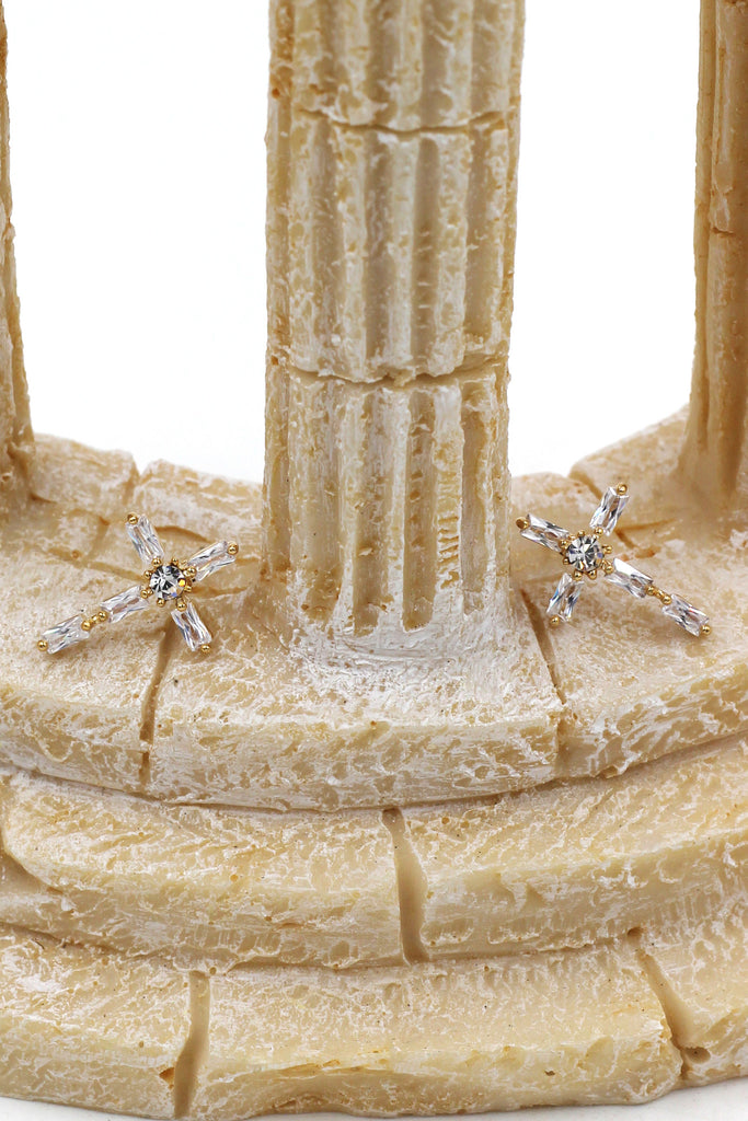 mini cross crystal gold earrings