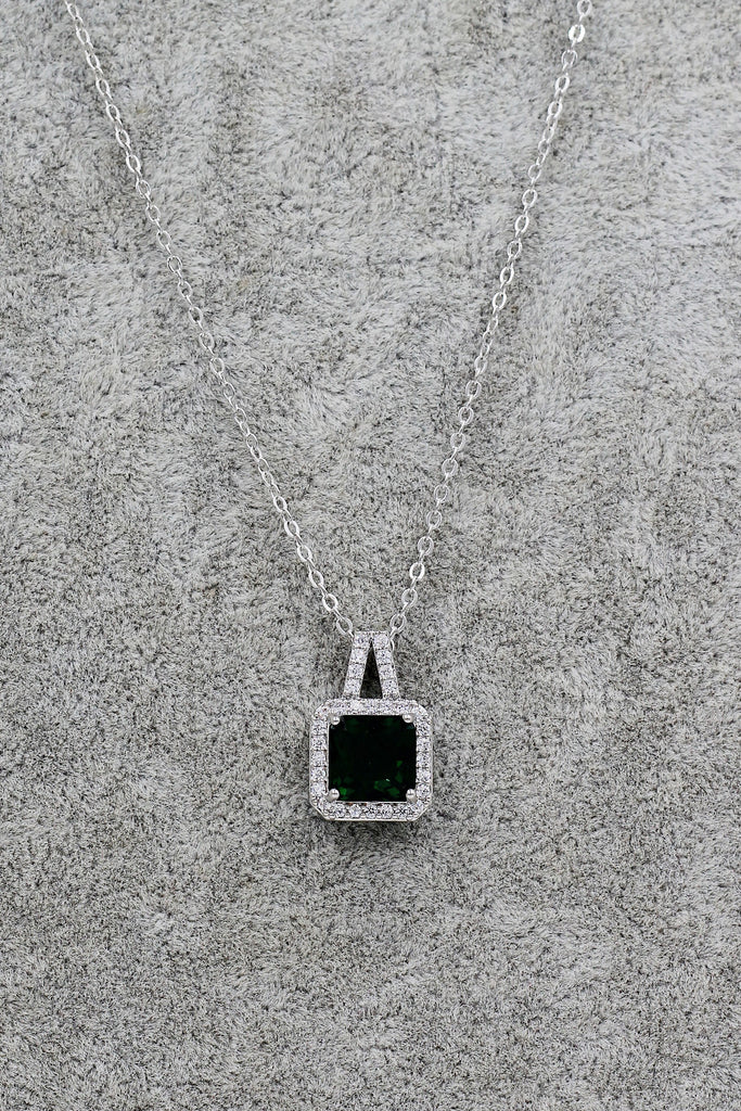 elegant square crystal pendant silver necklace