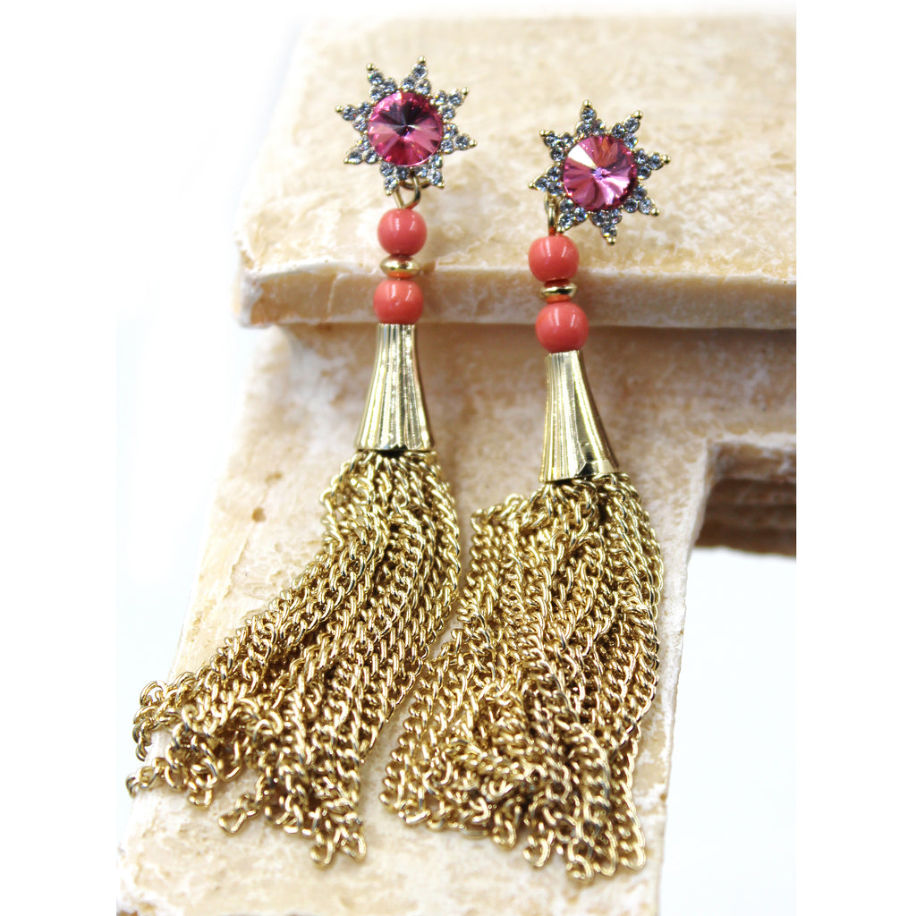 cabinet crystal sun tassel earrings