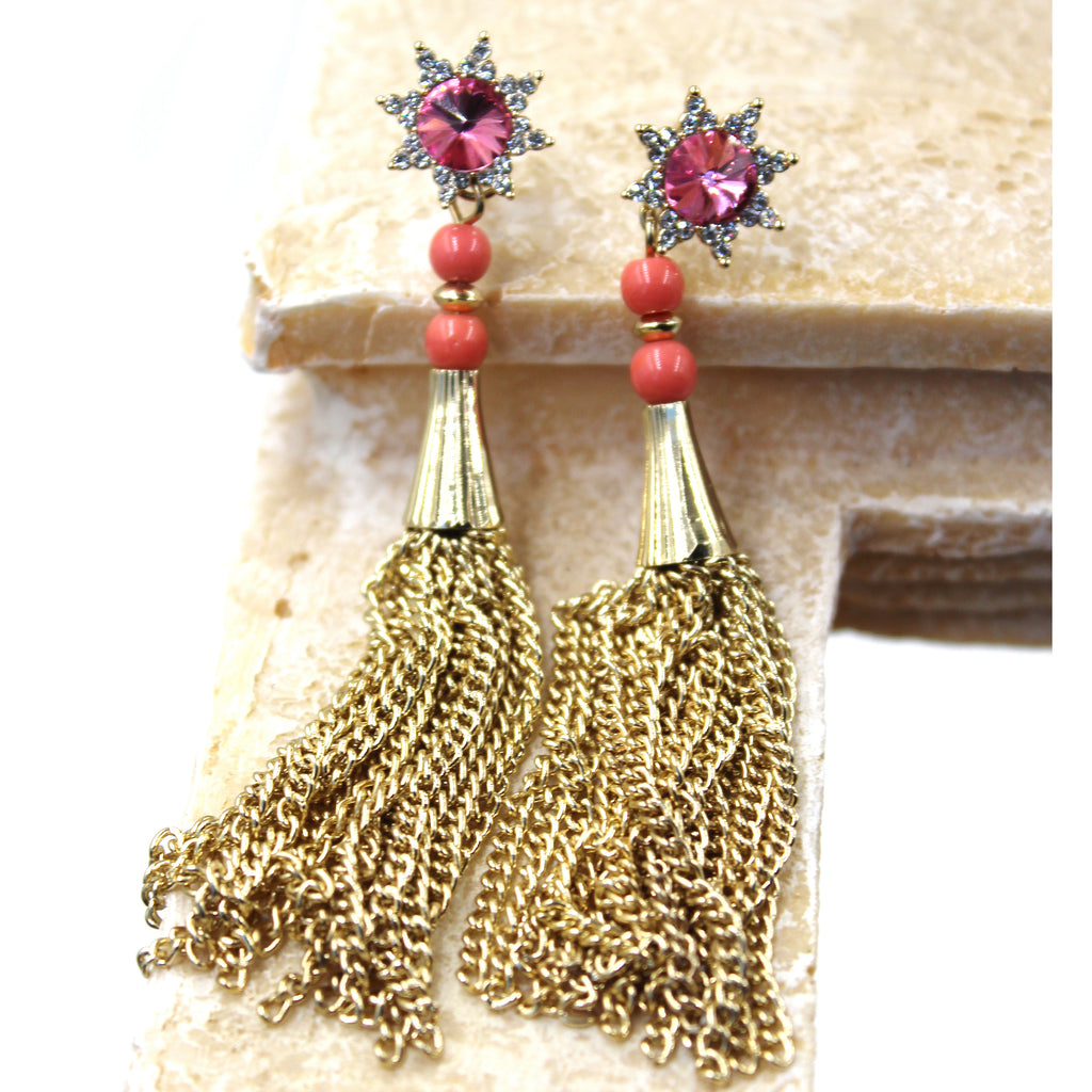 cabinet crystal sun tassel earrings