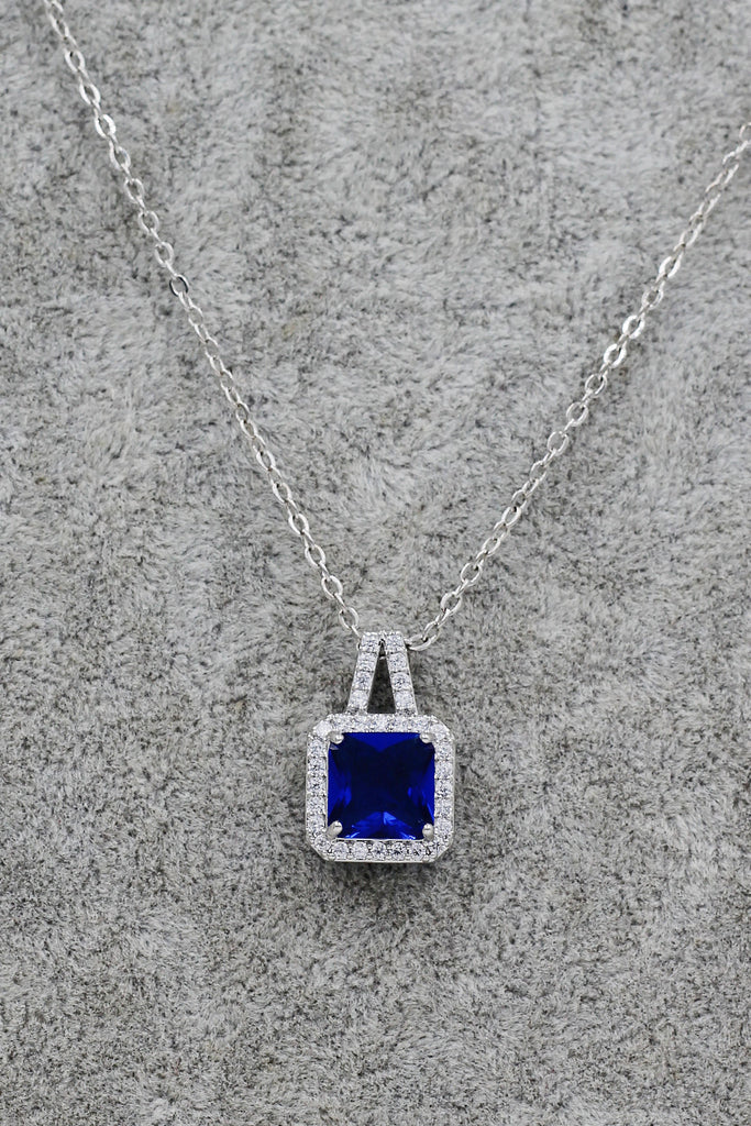 elegant square crystal pendant silver necklace