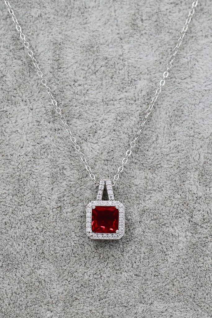 elegant square crystal pendant silver necklace