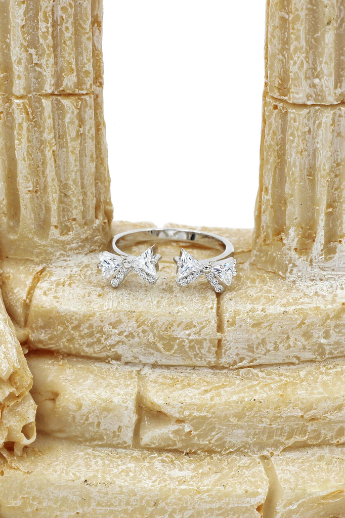 cute bow crystal ring necklace set
