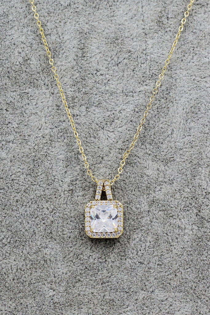 elegant square crystal pendant gold necklace