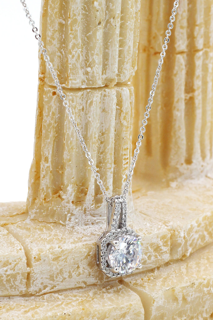 delicate crystal square frame sterling silver necklace