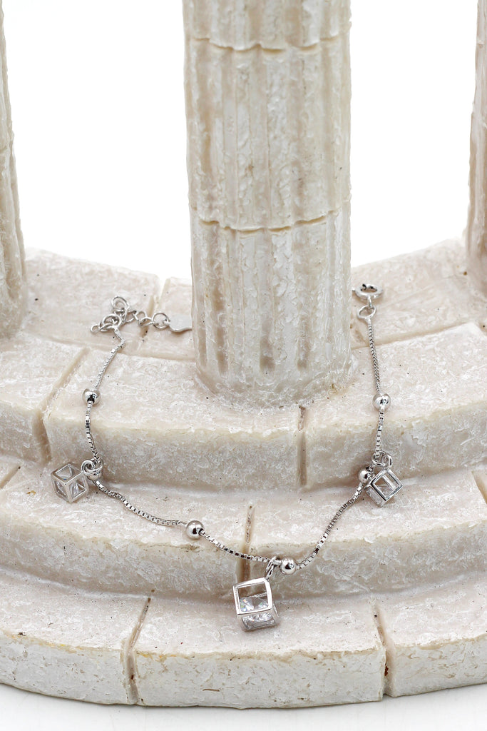 delicate square silver bracelet earrings set
