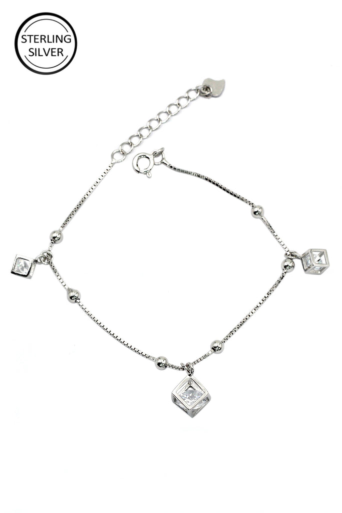 delicate square silver bracelet earrings set
