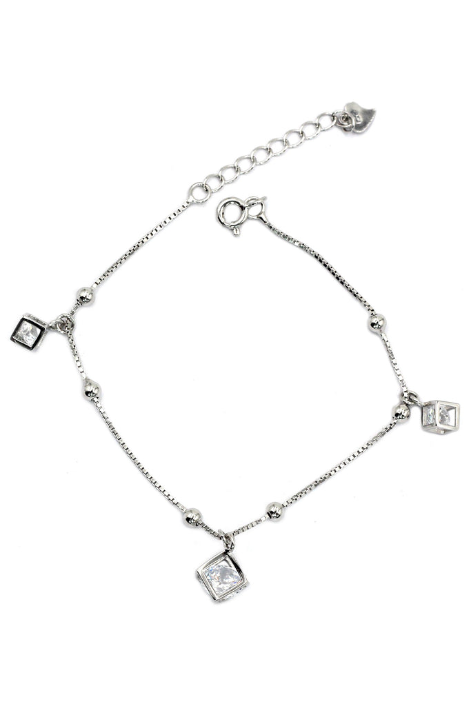 delicate square silver bracelet earrings set