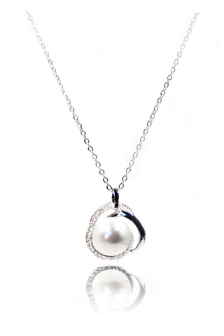 simple style crystal and pearl silver necklace