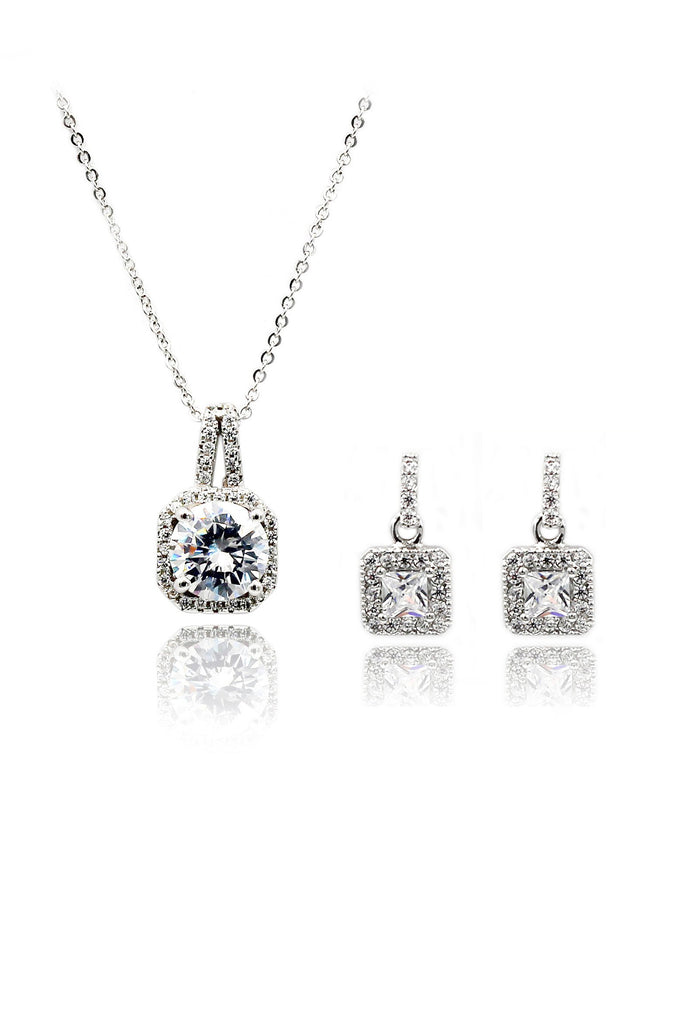 fashion small square crystal earrings necklace set