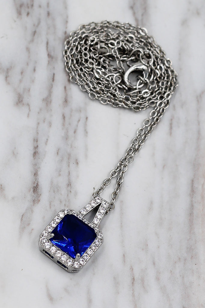 elegant square crystal pendant silver necklace