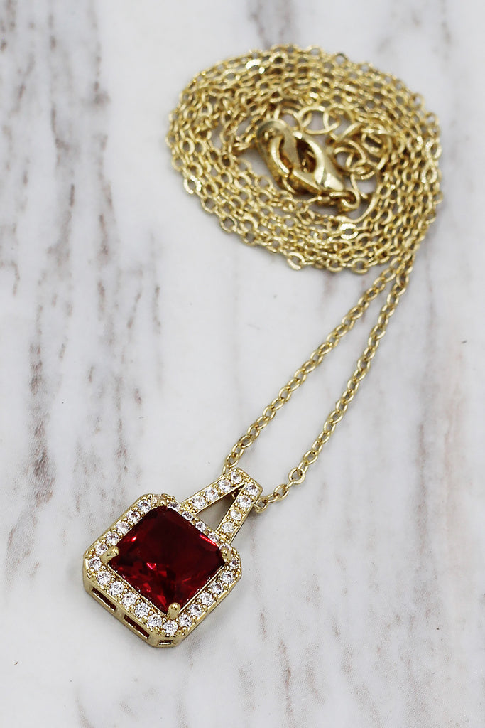 elegant square crystal pendant gold necklace