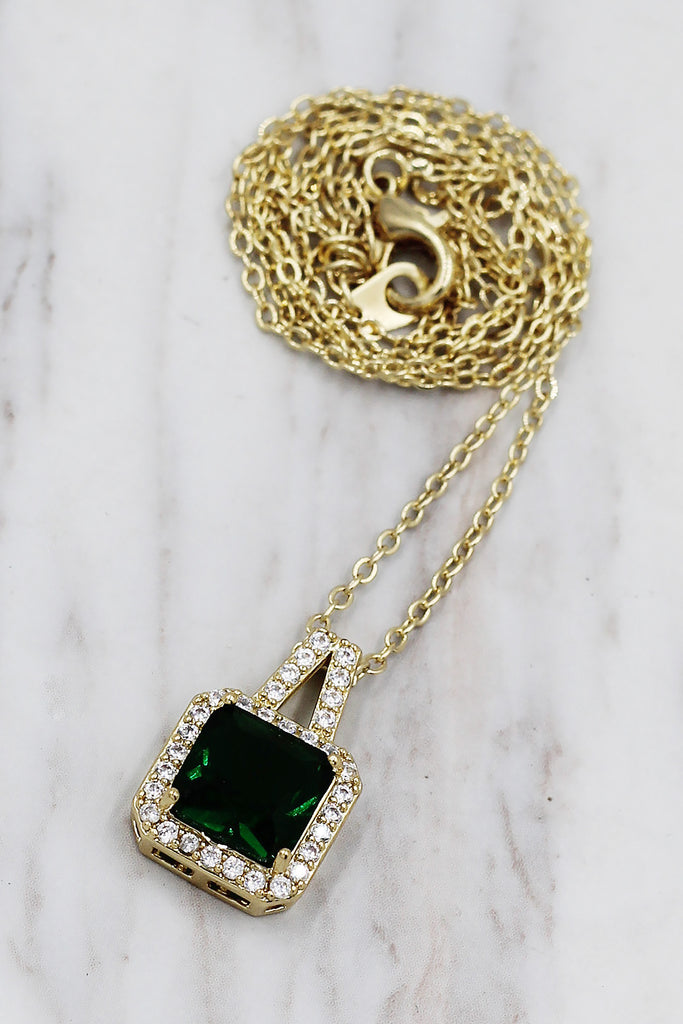elegant square crystal pendant gold necklace