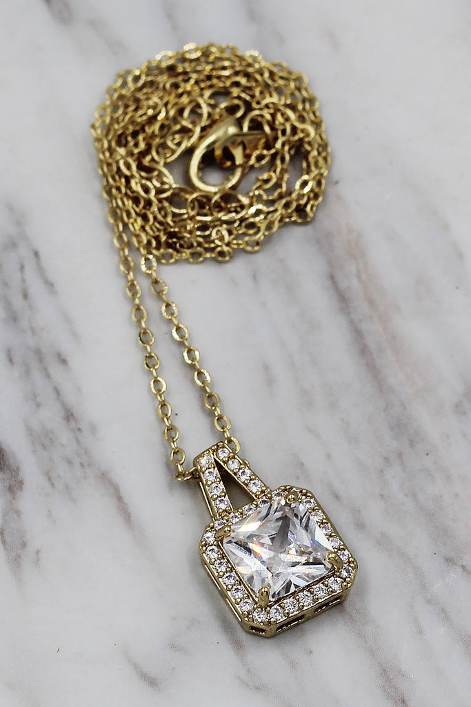 elegant square crystal pendant gold necklace