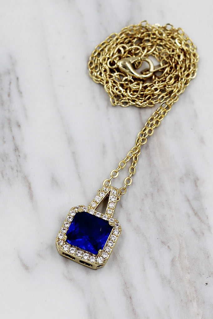 elegant square crystal pendant gold necklace