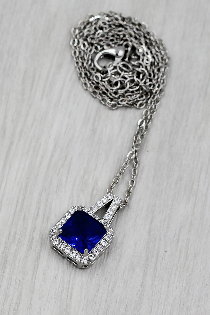 elegant square crystal pendant silver necklace