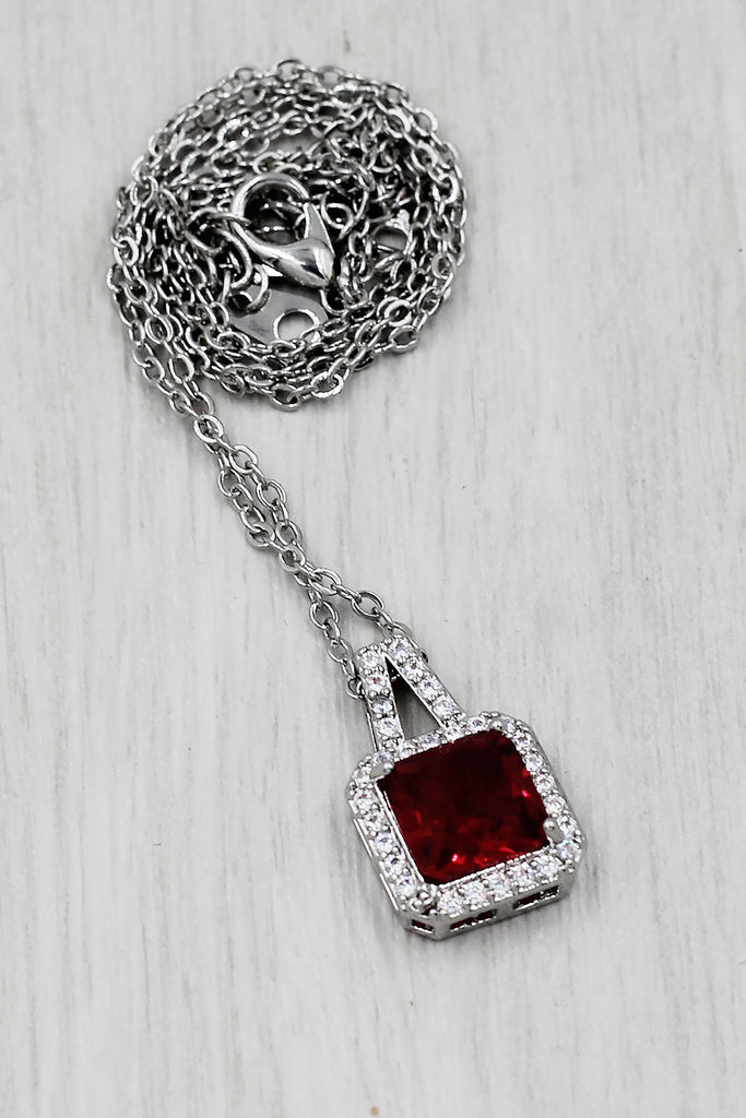 elegant square crystal pendant silver necklace