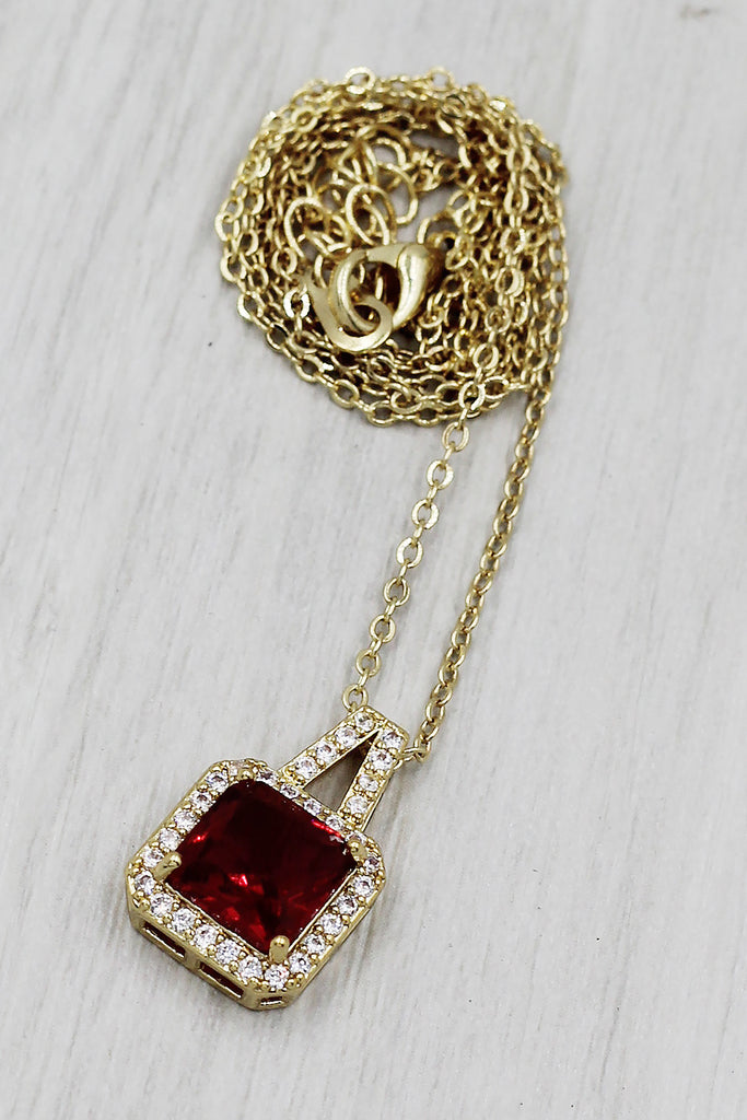 elegant square crystal pendant gold necklace