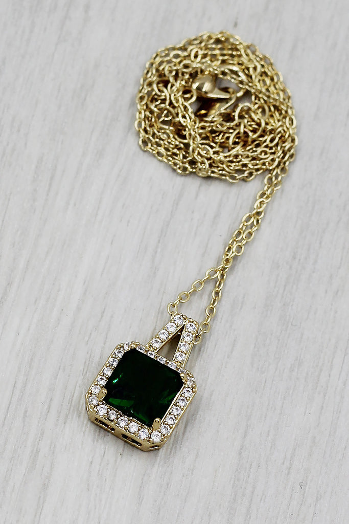 elegant square crystal pendant gold necklace