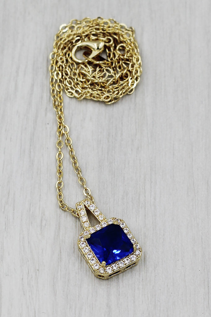 elegant square crystal pendant gold necklace
