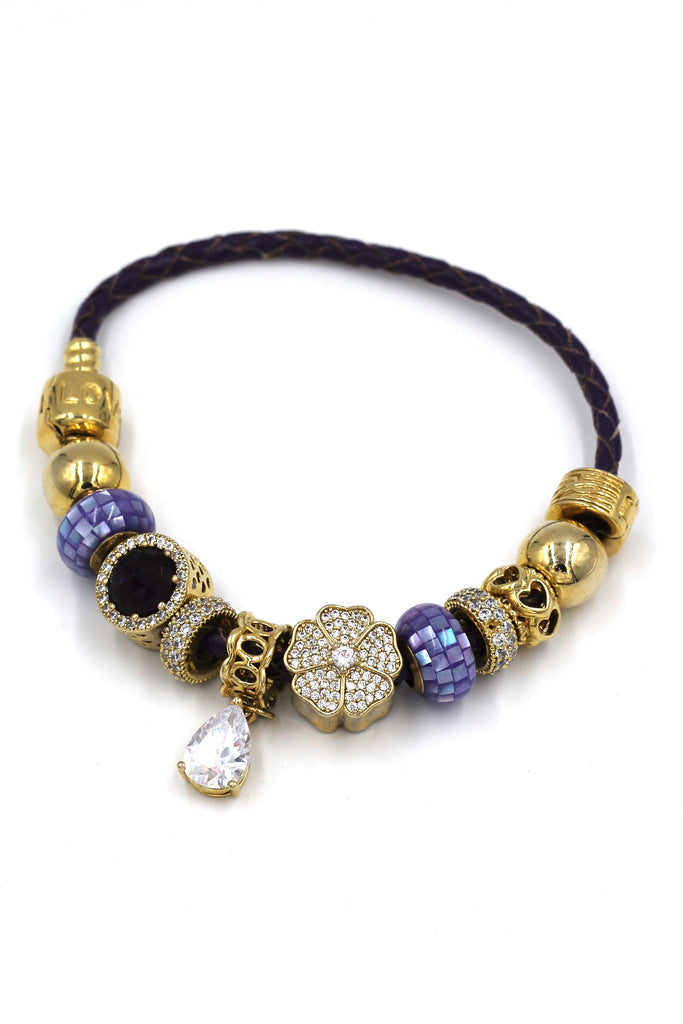 Fashion Purple Crystal Necklace Bracelet Set